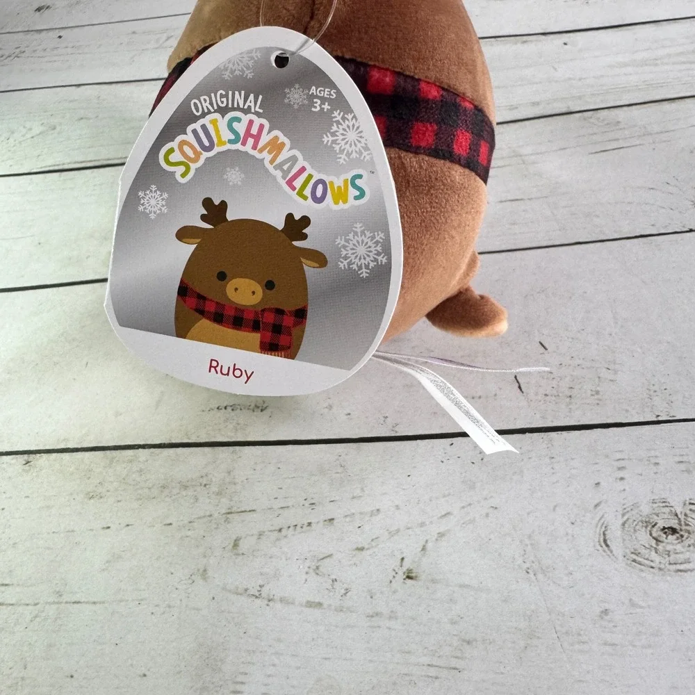 Squishmallows Ruby the Reindeer 5 Inch Christmas Plush‎ Buffalo Plaid Scarf NWT
